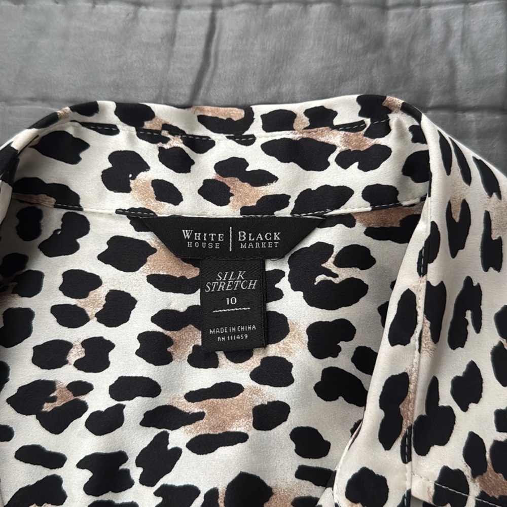 White House Black Market silk Leopard Print Button-Up Blouse - Picture 7 of 7